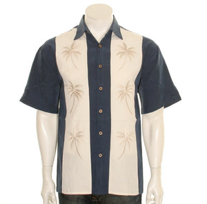 Bamboo Cay "Pacific Paneled Palms -" Navy" - Men's Aloha Shirt (WB 2002RE)