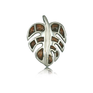 Sterling Silver Fancy Hawaiian Koa Wood Monstera Leaf Pendant