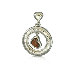 Sterling Silver Hawaiian Koa Wood Heart in Circle Pendant