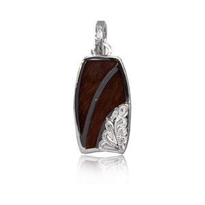 Sterling Silver Hawaiian Koa Wood Right Side Engraved Bodyboard Pendant