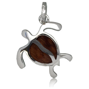 Sterling Silver Hawaiian Koa Wood Honu Pendant~Large