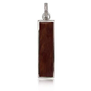 Sterling Silver Hawaiian Koa Wood Long Bar Pendant~Large