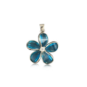 Sterling Silver Semi-Precious Blue Topaz Plumeria Pendant~15mm