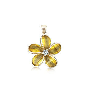 Sterling Silver Semi-Precious Yellow Citrine Plumeria Pendant~15mm